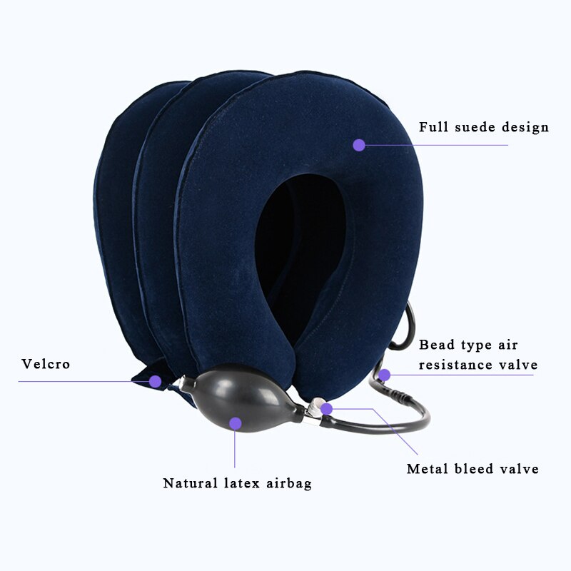 3 Tubes Inflate Air Neck Traction Neck Pillow Inflatable Air Cervical Neck Support Soft Brace Device for Headache Back Neck Pain