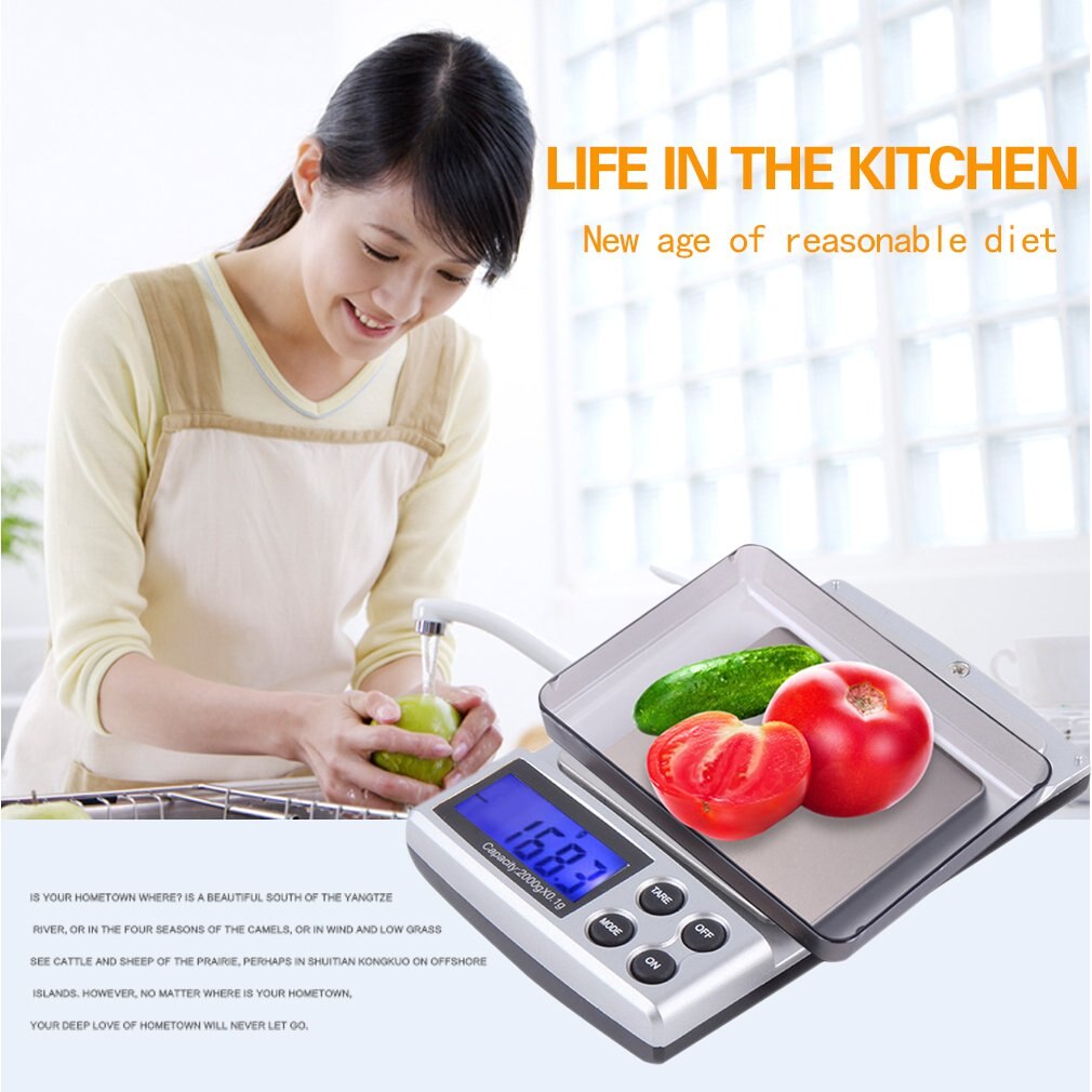 2KG Digital Pockets Scale Lack+Silver Auto Power Off Jewelry Weight Balance Scale Precision LCD With Optional Backlight