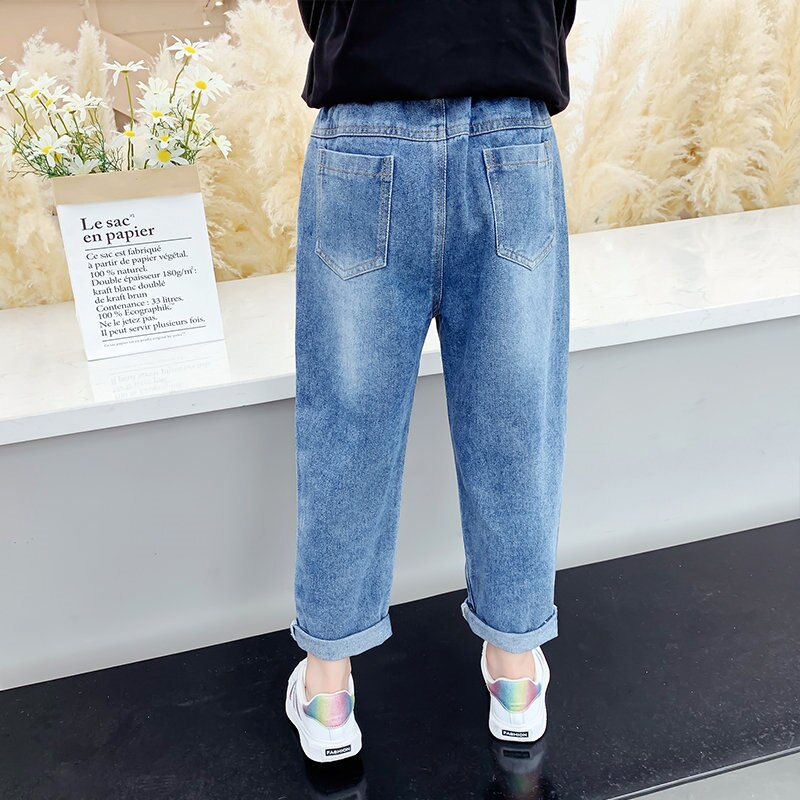 Girls Jeans Rainbow Children Spring Leisure Elastic Cartoon Rainbow Pants Kids Funny Trousers 4 To 13Yrs
