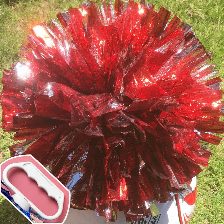 24Cm Cheerleader Pom Poms Sparkly Twee-Vinger Cheerleader Bloem Bal Kinderen Cheer Hand Bloem Cheer Props Sport Bloem bal: red-silver