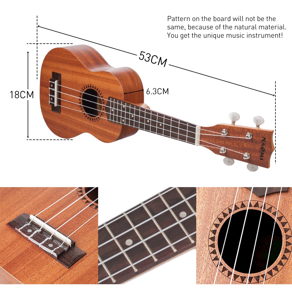 Naomi U01-S Sapele Ukulele Sopraan Beginner Sapele 21 Inch Vintage Hawaiiaanse Ukelele Met Uke Canvas Tas + Ukulele Picks Kit