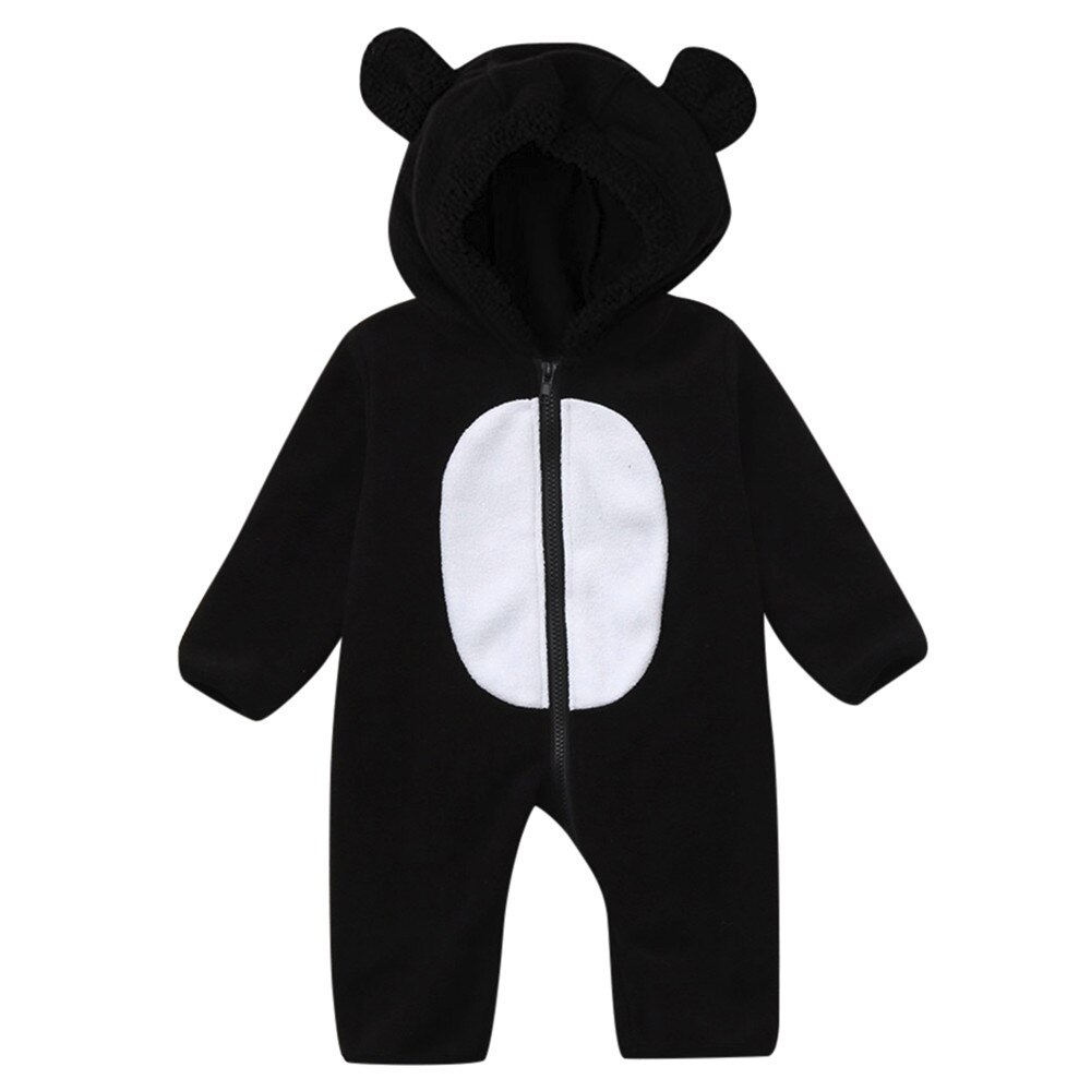 Baby Peuter Baby Bodysuit Meisjes Jongens Cartoon Leuke Oren Hoodie Romper Zip Baby Winter Kleding Pasgeboren Kinderen Kids Jumpsuit: Black / 12m