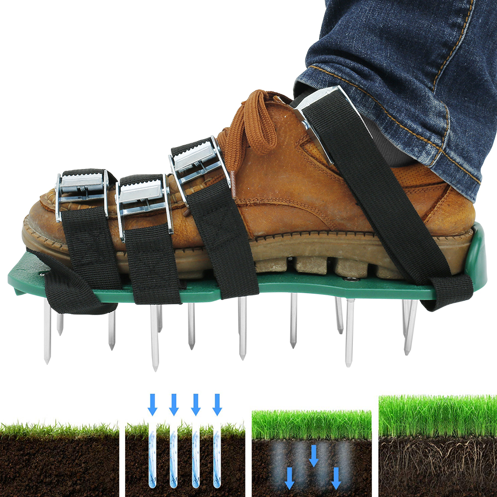 Lawn Aerator Shoes Garden Yard Lawn Care Heavy Duty Spiked Aerator Strap Sandal Shoes Lawn Soil Scarification Tools: 4 belts