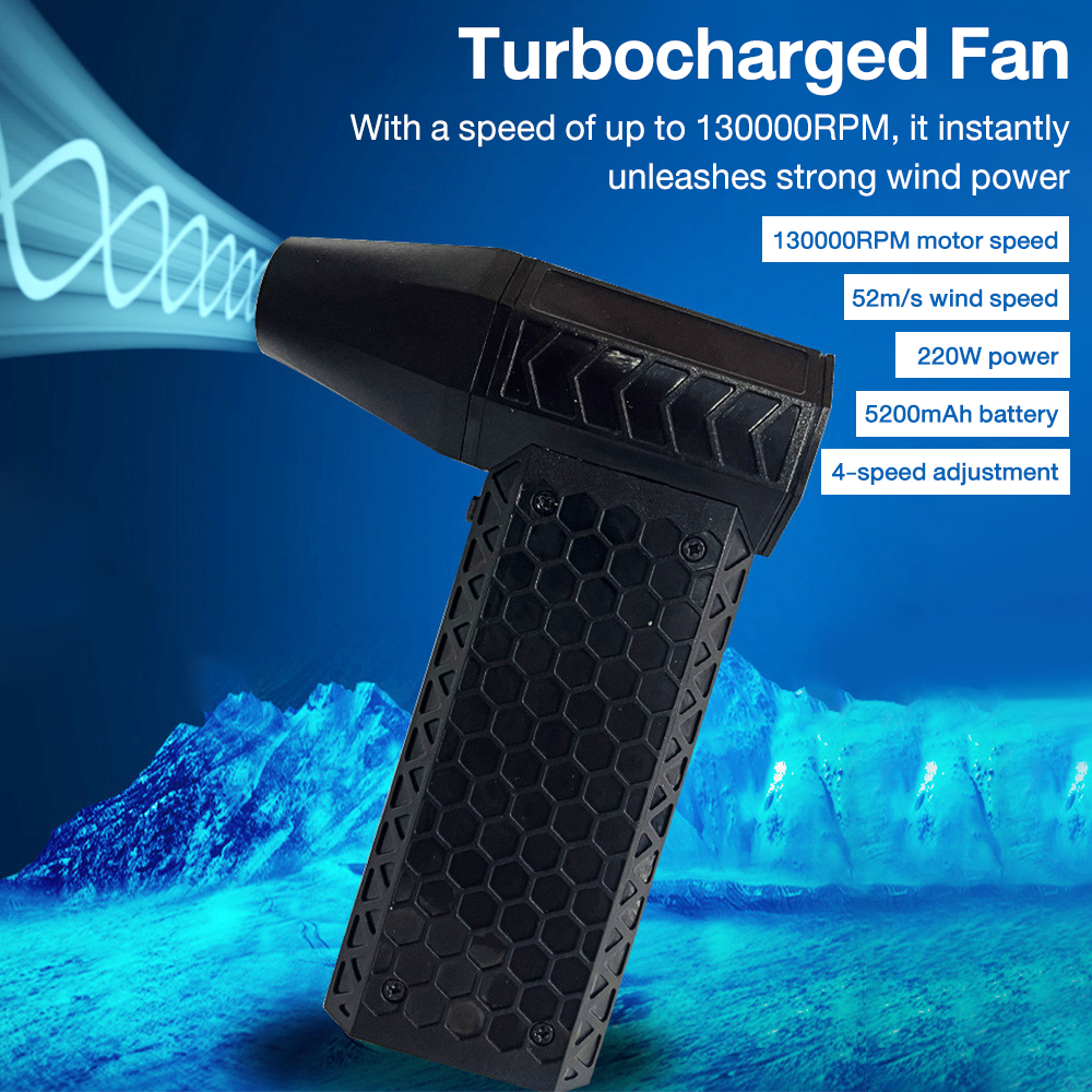220 W Turbo-Jet-Lüfter 130000 RPM Windgeschwindigkeit 52 m/s Bürstenloser Motor Handkanalventilator Hochleistungs-Zyklon-Turbo-Elektrogebläse