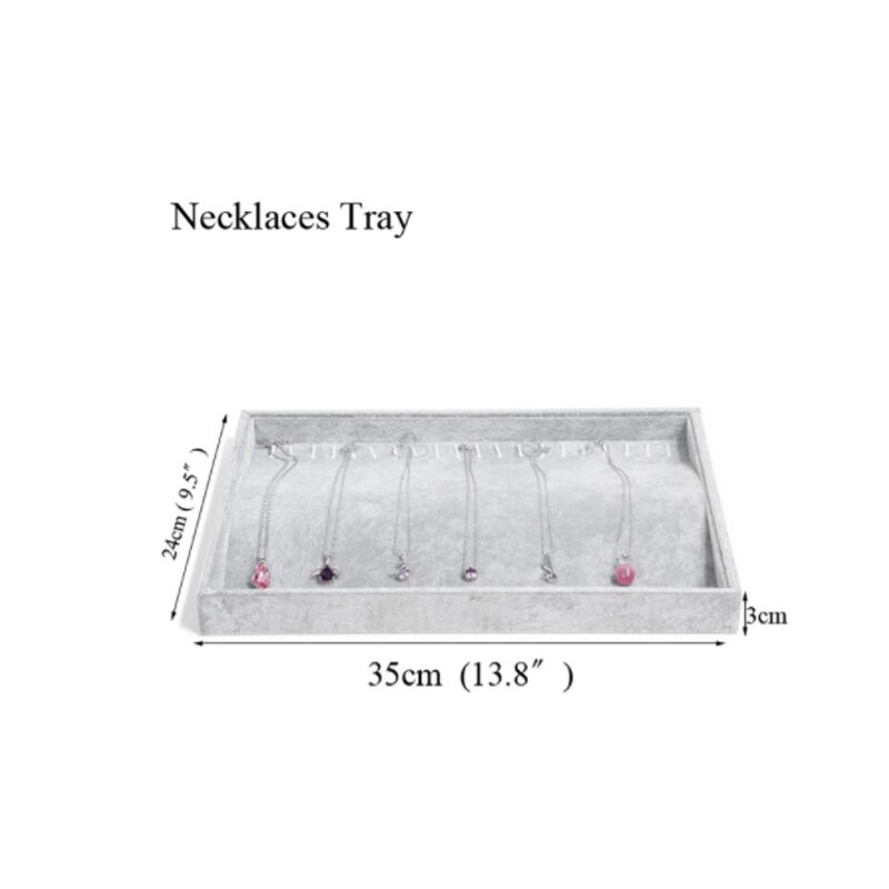 Ice Grey Velvet Jewelry Tray Jewelllery Storage Box Watch Holder Necklace Ring Earrings Pendant Display Organizer Series: 11