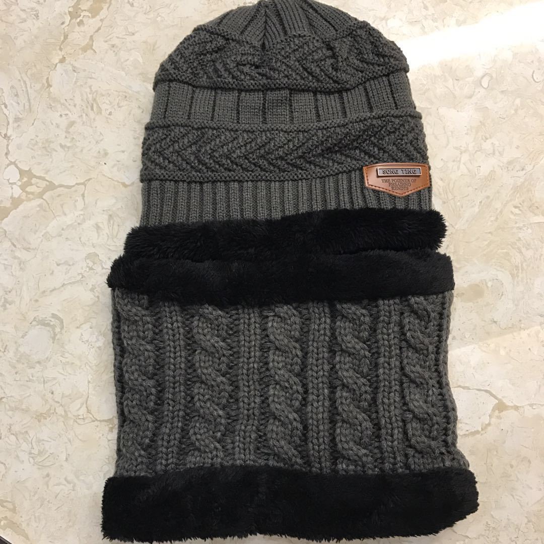 Cagoule pour le visage en cachemire, bonnets à double usage, écharpe pour garçon, fille, enfants, laine en tricot épais, en hiver: Gris