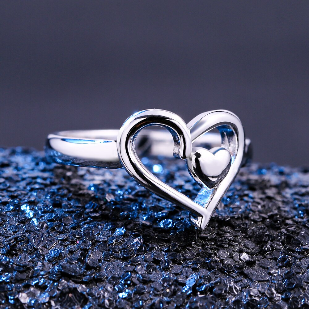 Huitan-Anillo de corazón infinito para chica, de corazón doble hueco Simple, anillos de dedo para niña, venta directa de fábrica