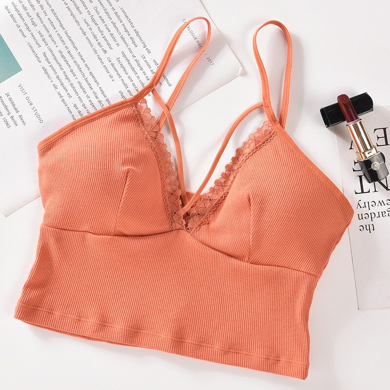 Women Lace Crop Top Bralette Top Lace Cropped Cami Sexy Lingerie Underwear Brassiere Cotton Tanks Summer Camis Camisole: coral