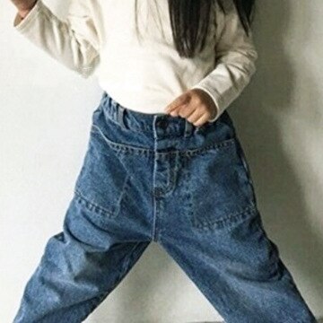 Tidig #39 barnkläder pojkar och flickor i mitten av midjan fram och bak stora fickor jeans i västerländsk stil