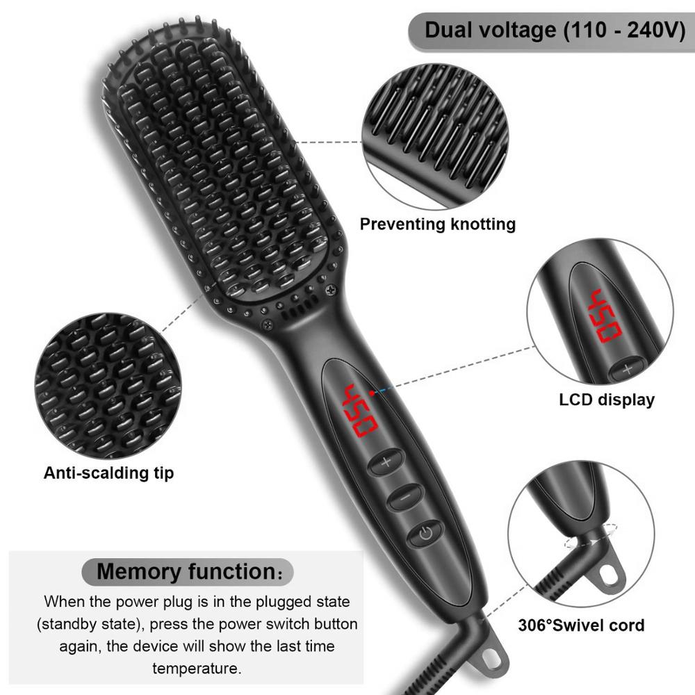 Hair Brush Straightener Ceramic Beard Straightener Electric Comb Flat Iron Heating Anti-Static Smoothing Comb Styling Tool