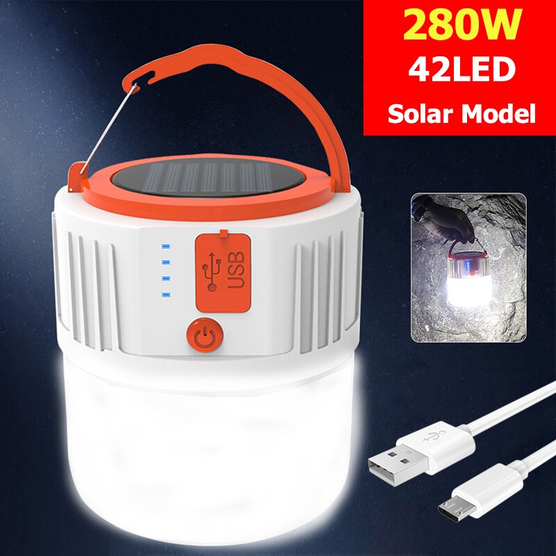 LED Solar Camping Light USB Camping Lantern Ip65 Voice And Remote Control Rechargeable Portable Lamp For Outdoor Tent Hiking: 280w Solar Light / Remote