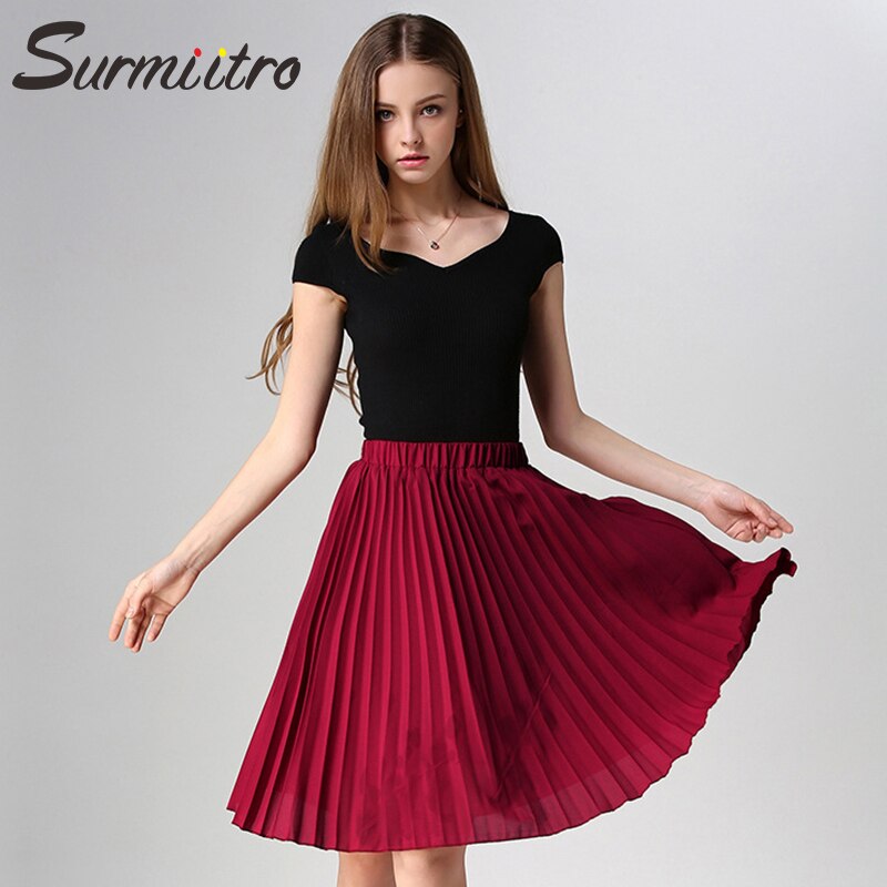 Surmiitro, Falda plisada de gasa para verano, para mujer, , Midi, largo hasta la rodilla, unicolor, 2 capas, cintura alta, falda de corte a para escuela y sol para mujer