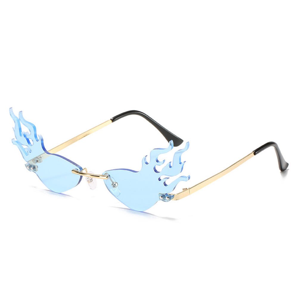 Gafas de sol con estilo de llamas de fuego para mujer, anteojos de sol femeninos de , con forma onduladas, sin marco, metálico clásico, lentes ópticas de espejo, con UV400: 2