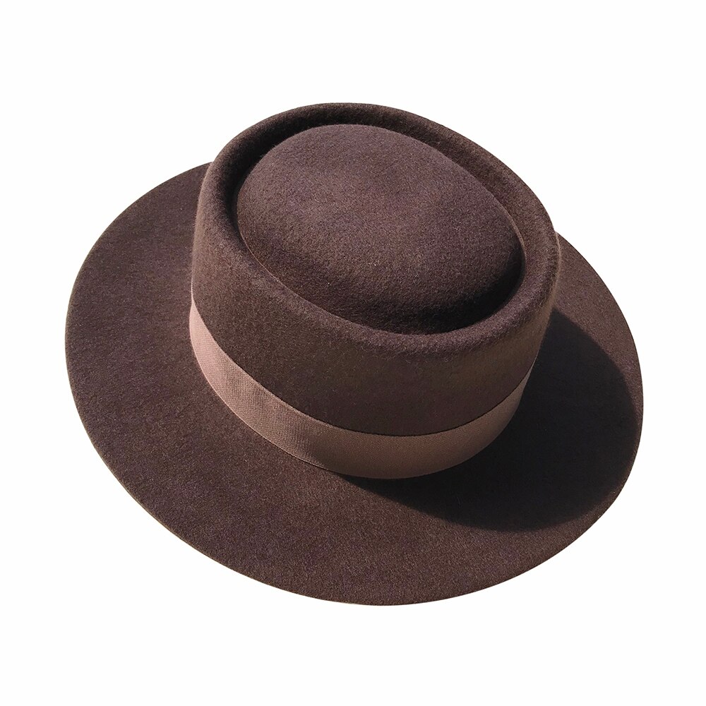 Fedora hatte til mænd kvinder 100%  australske uldfilt bred kant hat læder bælte knusbar pakke: Brun