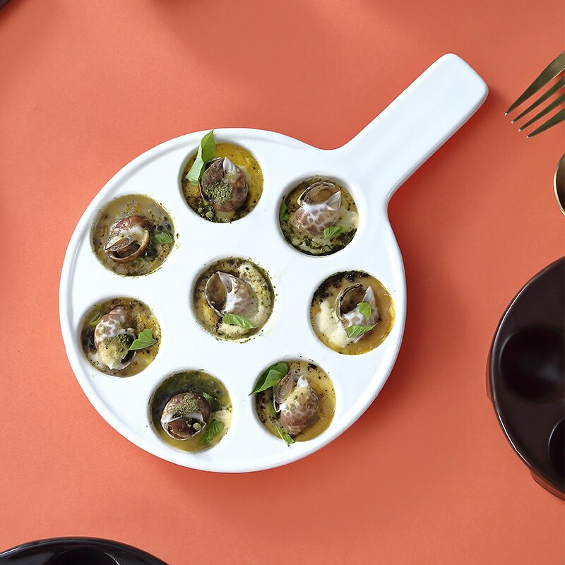 Plaque à Escargot en céramique, avec poignée, outils alimentaires, vaisselle, plateau de cuisson, Gadget de cuisine