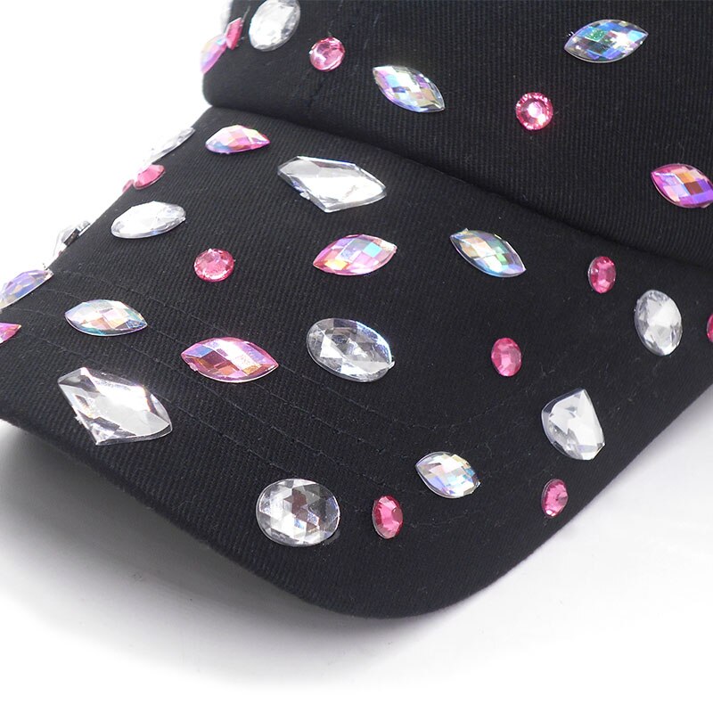 Bling Onda di Acqua Delle Signore Del Rhinestone Nero Cappellini Da Baseball Denim Casual Cappello Per La Primavera Berretto di Cotone Regolabile Femminile Cappelli di Diamante