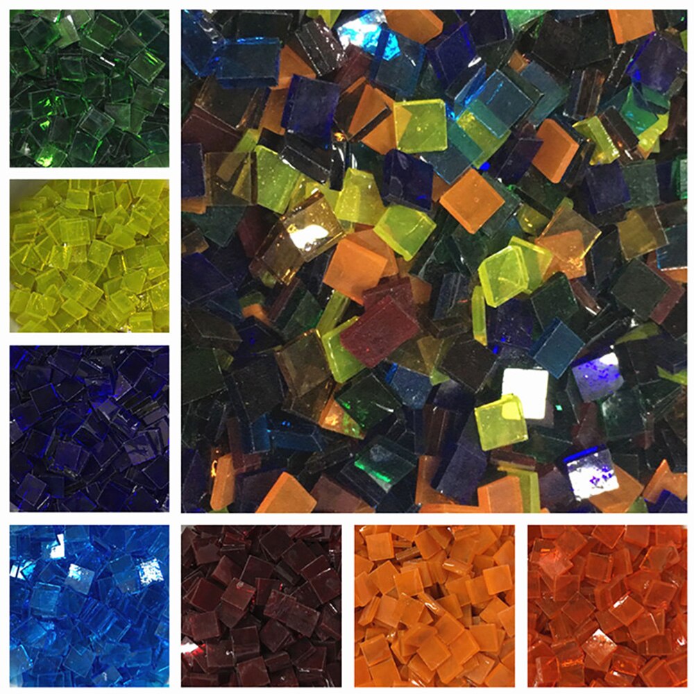 Lychee Life 140pcs Multicolor Glass Mosaic Tile Square Ceramic Mosaic Tiles DIY Arts Crafts Making Material