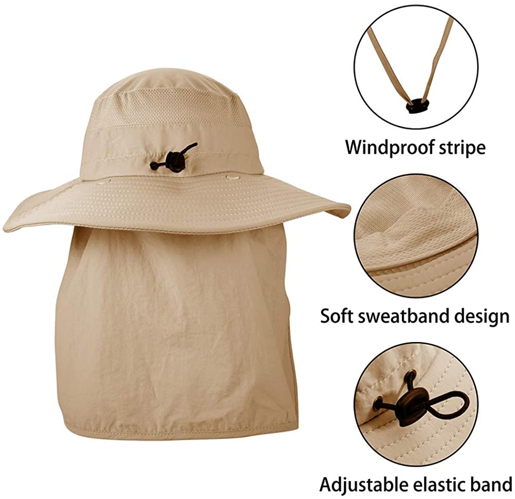 Cappello da pesca cappellino da suola protezione UV a tesa larga protezione solare cappellino da safari con visiera per maschera da collo visiera per donna e uomo sport cappelli da trekking