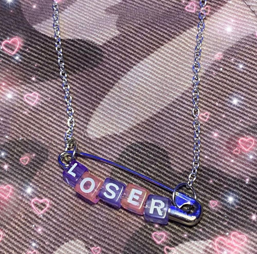 Funny Loser Letter Pins Cube Transparent Pendant Necklace For Women Girl Friends Cool Unique Punk Geometric Choker Necklace