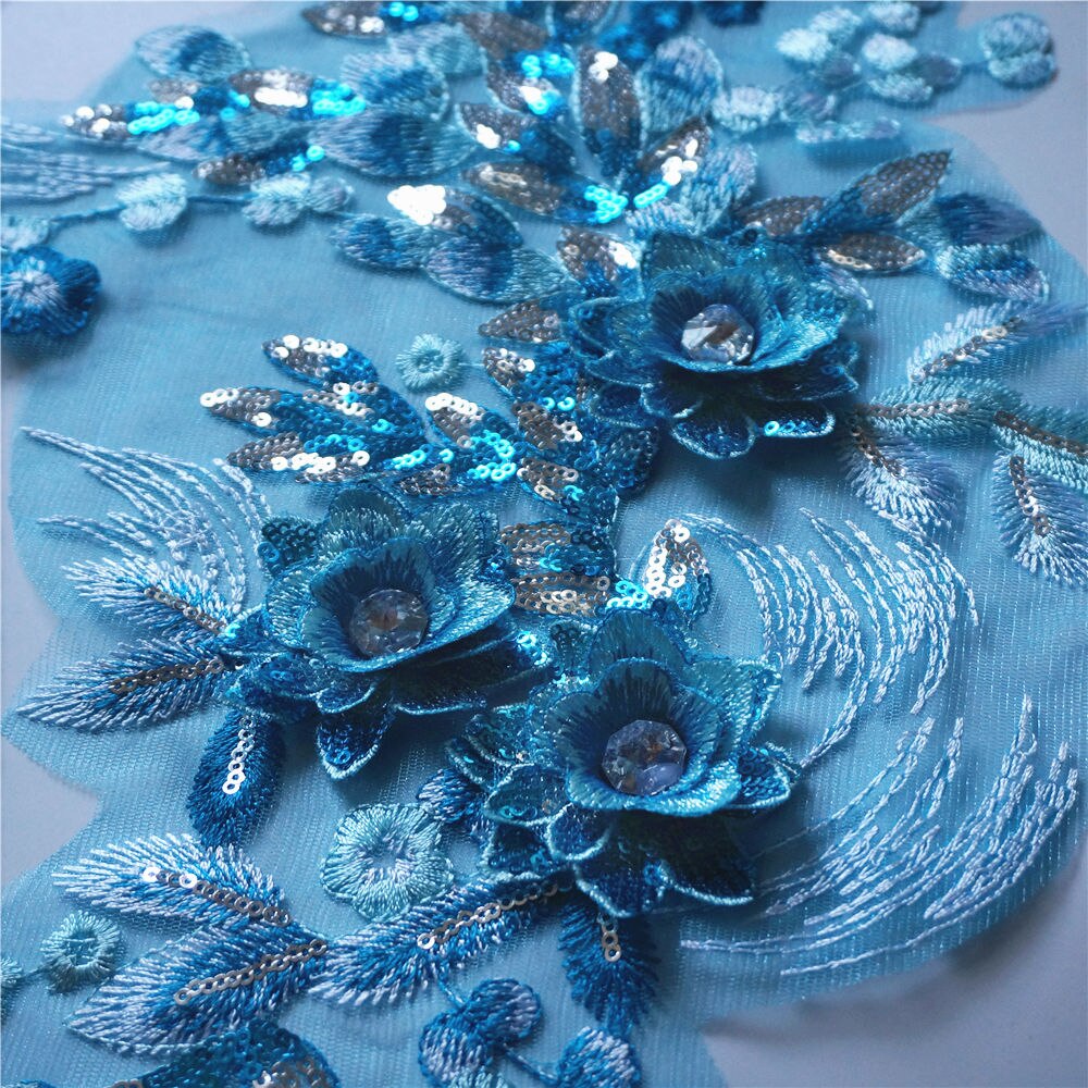 3D Bloem Kant Kraag Applique - Geborduurde Patch - Zwart - Voor Naaien & Decoratie