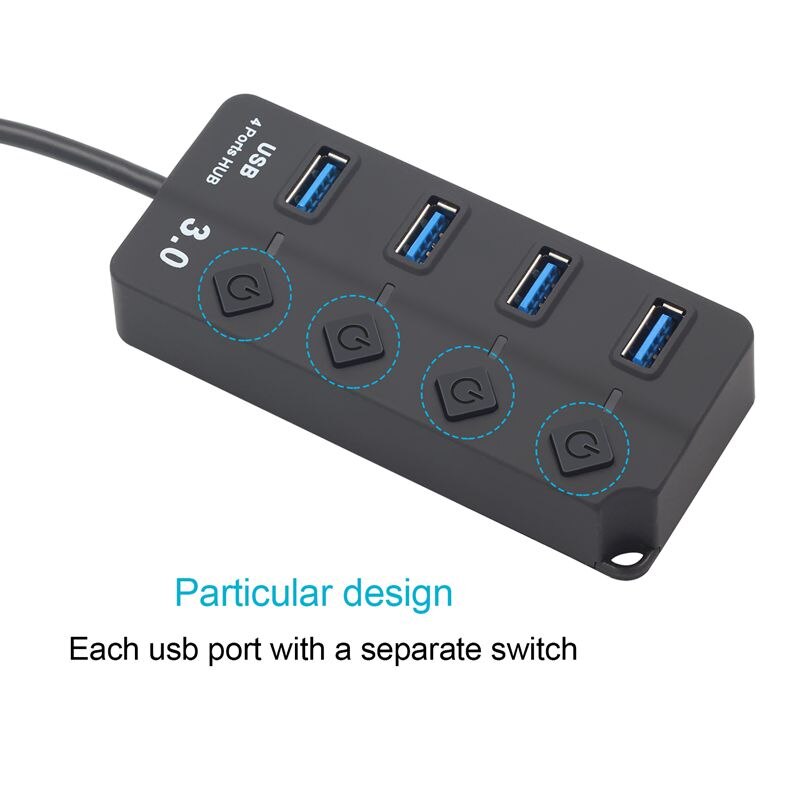 Usb-hub 3.0 5 gbps hoge snelheid 4- poorts usb 3.0- hub splitter aan/uit-schakelaar voor laptop-pc