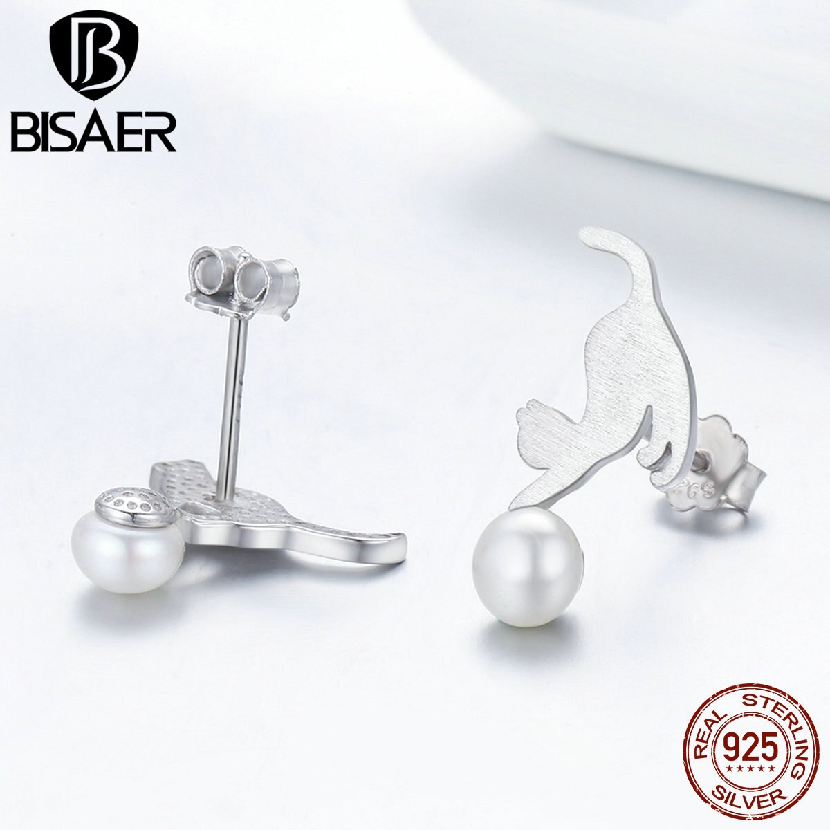 Authentische 925 Sterling Silber Spielen Kätzchen, Nautical Tier Katze Stud Ohrringe für Frauen Ohrringe Schmuck Ohrringe