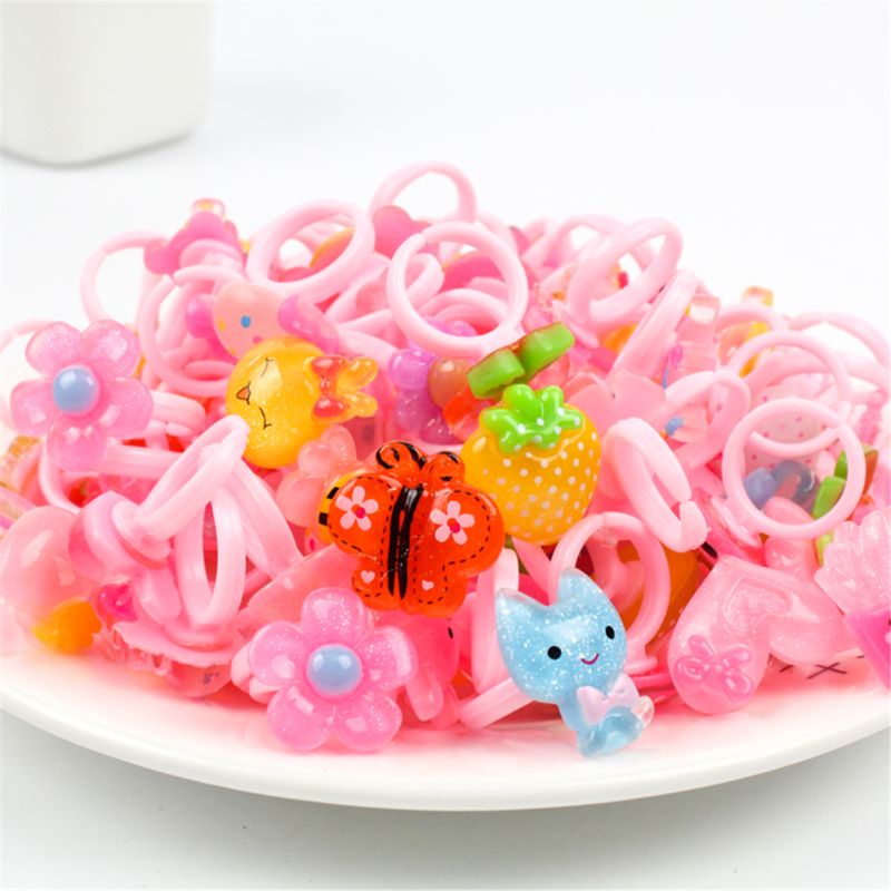 10pcs/lot Children's Cartoon Rings Candy Flower Animal Bow Shape Ring Set Mix Finger Jewellery Rings Kid Girls Toys