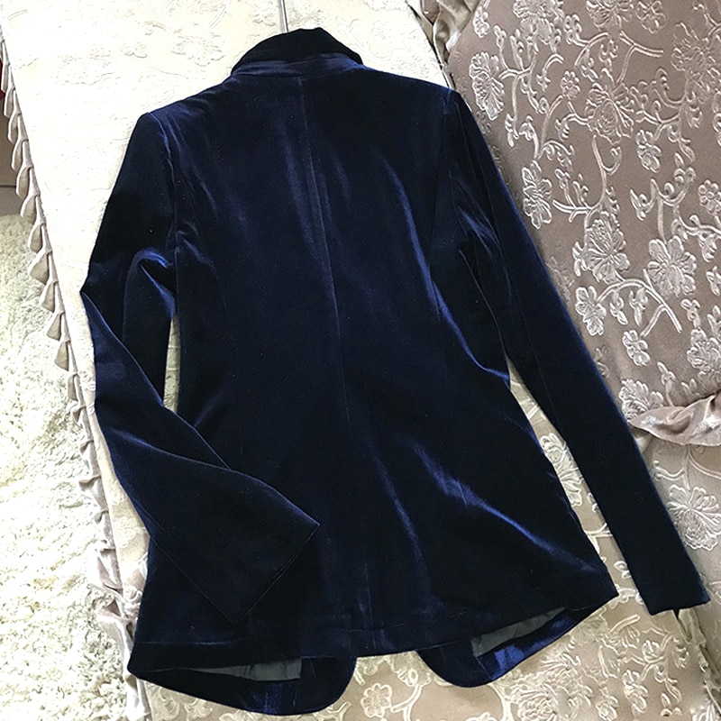 Fløjl dame blazer sort blå dame blazer jakkesæt plus size langærmet slank kontorjakkesæt