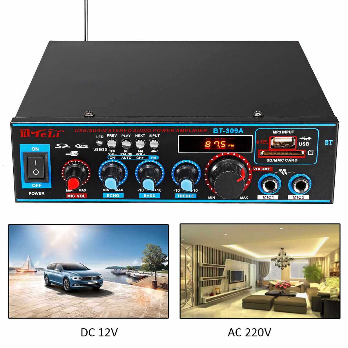 800W Audio Power Amplifier bluetooth HiFi Stereo Hi-Fi Amplifier FM Radio Home Theater Karaoke Amplifier with Remote Control