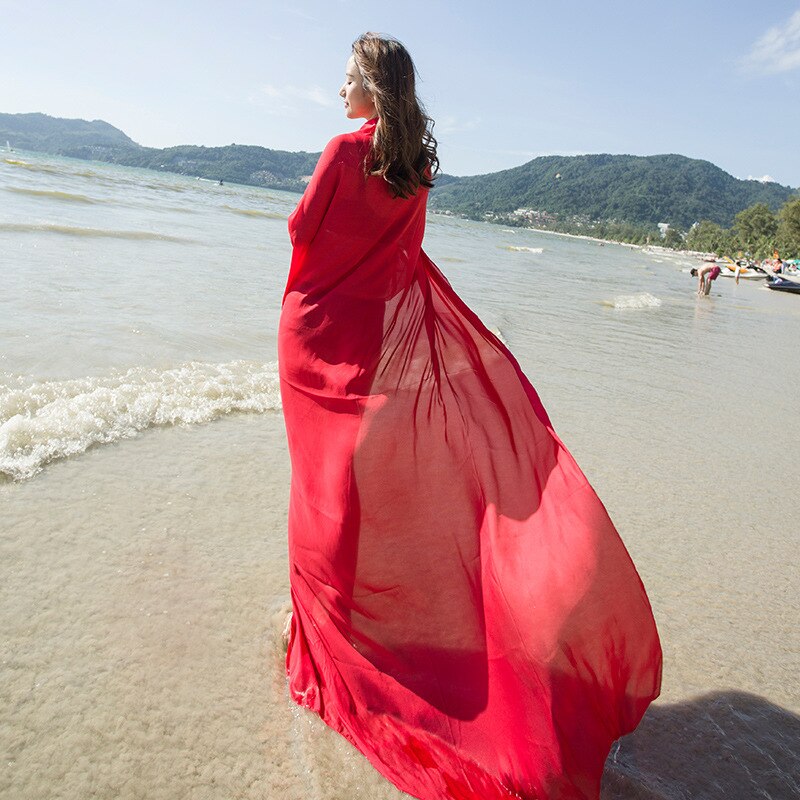 Las mujeres mantón abrigos de colores de caramelo simple Maxi abrigo chal suave mezcla mucho protector solar de verano sol playa 9 colores: Rojo