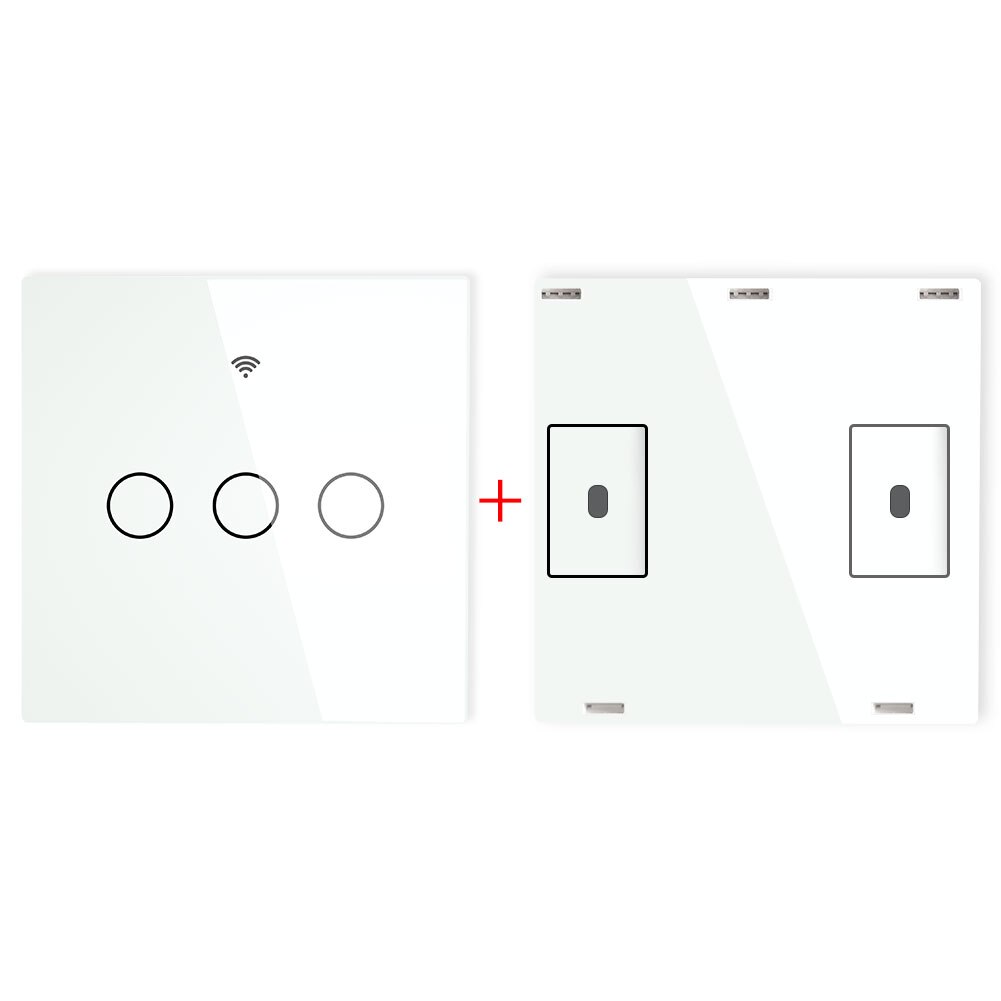 Interruptor inalámbrico de pared con Panel de vidrio, mando a distancia, funciona con WiFi, receptor de interruptor adhesivo, RF433 MHz: 3 Gang White