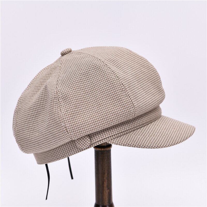 Vintage Newsboy Cap Women Octagonal Hat Casual Plaid Spring Ladies Plaid Painters Beret: Beige-plaid
