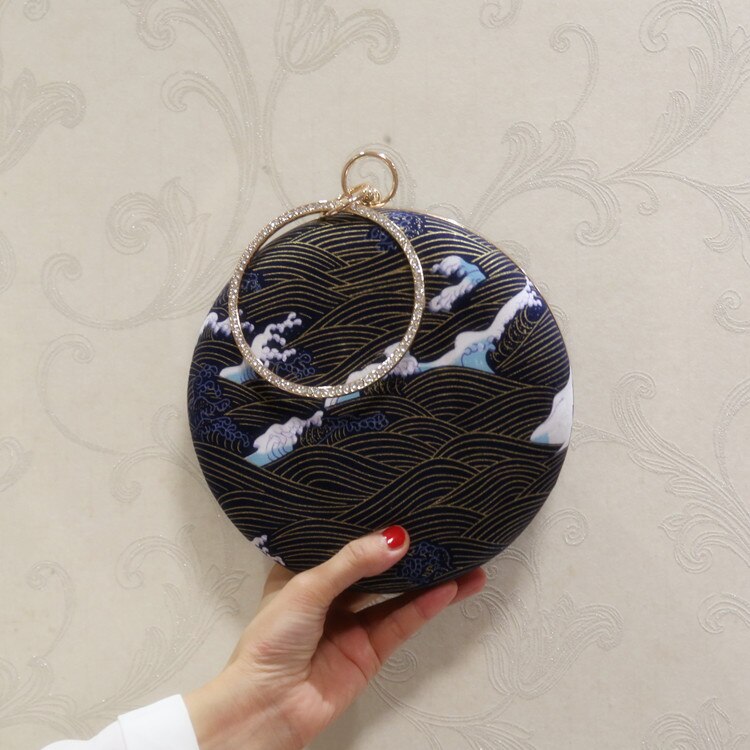 Angelatracy Chinese Style Cheongsam Vintage Classical Hanfu Circular Evening Crossbody Bag Day Clutch Hand Bags: Bag Dark Blue