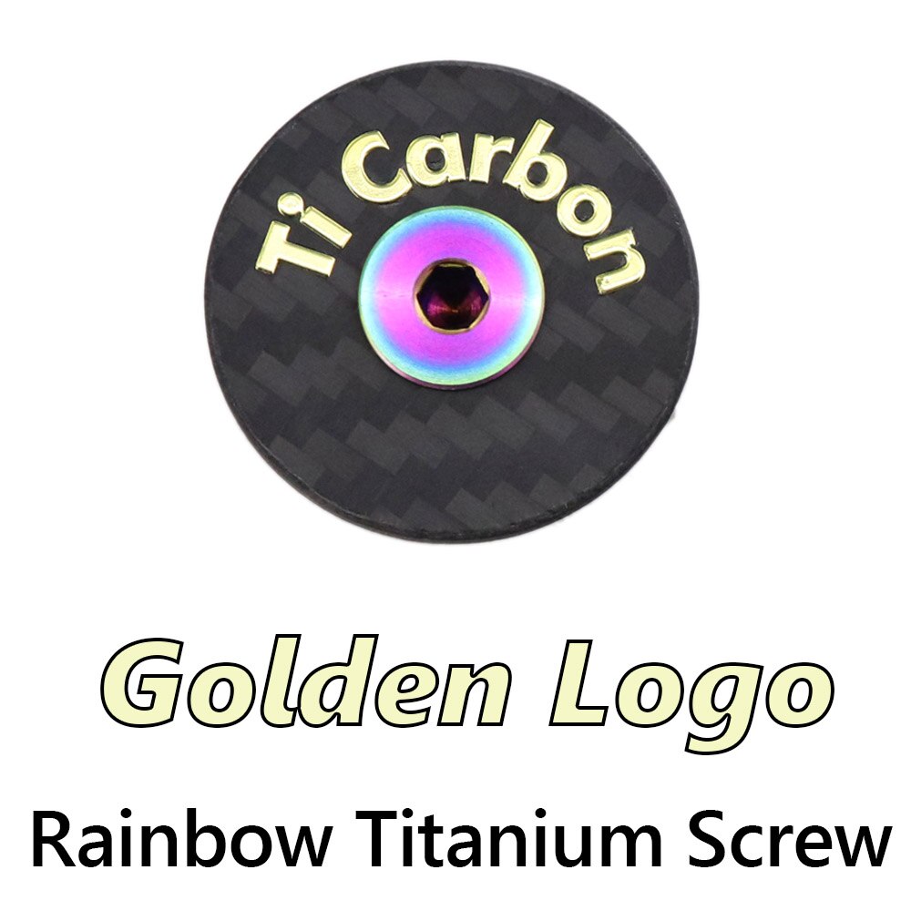 7g Carbon Bicycle Stem Headset Top Cap with Titanium Screw Headset Cover bike stem cover: Golden Rainbow Ti