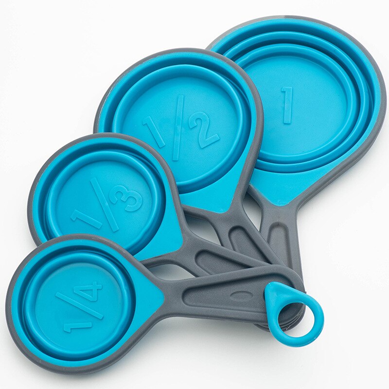 4pcs Measuring Cups And Measuring Spoon Scoop Plastic Handle Kitchen Measuring Tool Multi Purpose Spoons Cup Measuring: Blue Cup