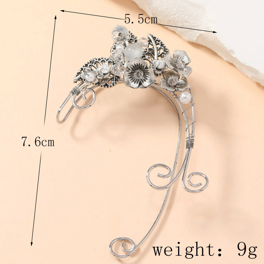 Beautiful Fairy Elf Ear Cuff Vintage Leaf Flower Aluminum Wire Woven No Pierced Clip On Earrings Women's Cosplay Jewelry