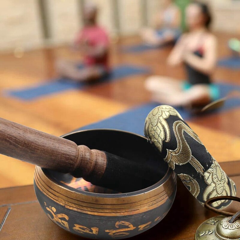 Tibetan Singing Bowl Set with Dual End Stroker Cushion for Meditation Yoga Spiritual Healing Mindfulness,Black