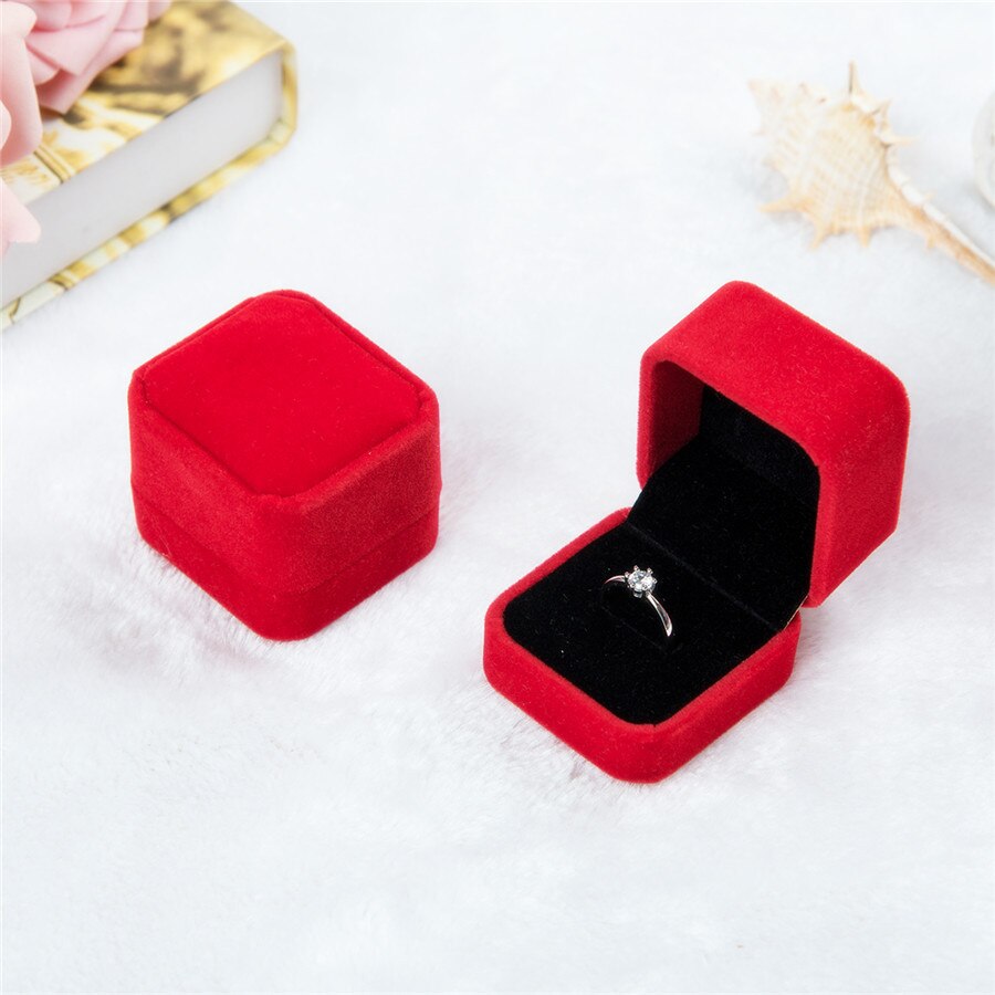 Luxus Schmuck Box Platz Samt Frauen Ohrringe Ringe Schmuck Verpackung Display Tragbare Reise Fall Hochzeit Braut Boxen: Red