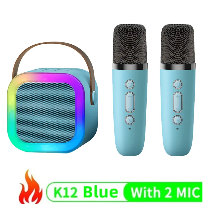RGB K12 Wireless Bluetooth Speaker With 2 Microphone Multifunction Portable Music Player Karaoke Machine for Child Home: Light Green