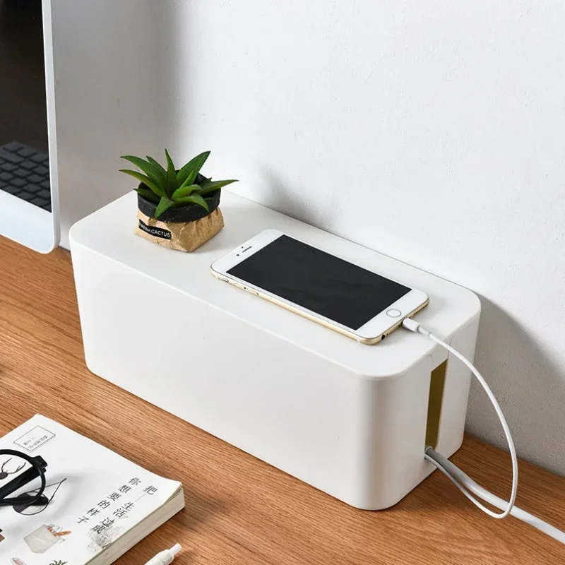 Caja de almacenamiento de cables, caja de almacenamiento de regleta de alimentación de escritorio, caja de almacenamiento de enchufe a prueba de polvo, caja de cables para el hogar, organizador de cables de gestión de cables
