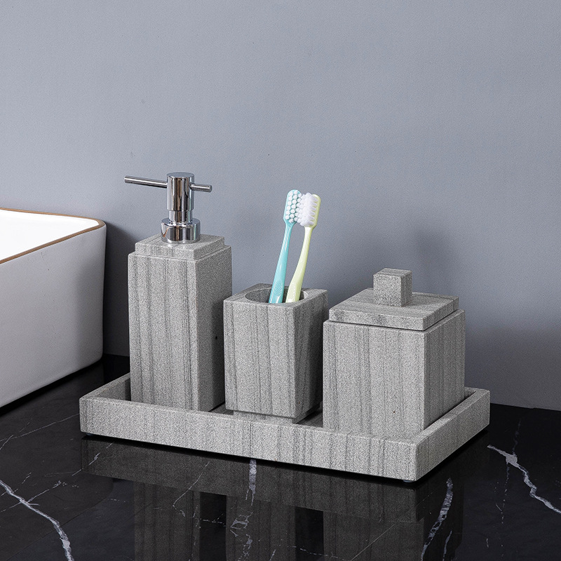 Bathroom Accessories Set Grey Real Natural Marble ... – Vicedeal