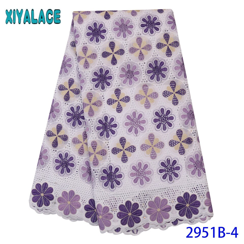 Oranje en witte katoenen kant stof, kant stijlen nigeria, geborduurde stoffen met stones voor jurken KS2951B-5