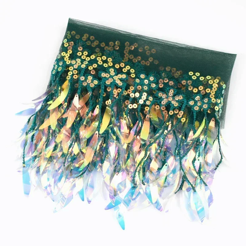 Meetee-flecos de lentejuelas de 15cm, adornos de encaje de malla para coser vestido latino, ropa de boda, recorte de flecos decorativos, 2-10 yardas: S / Oro