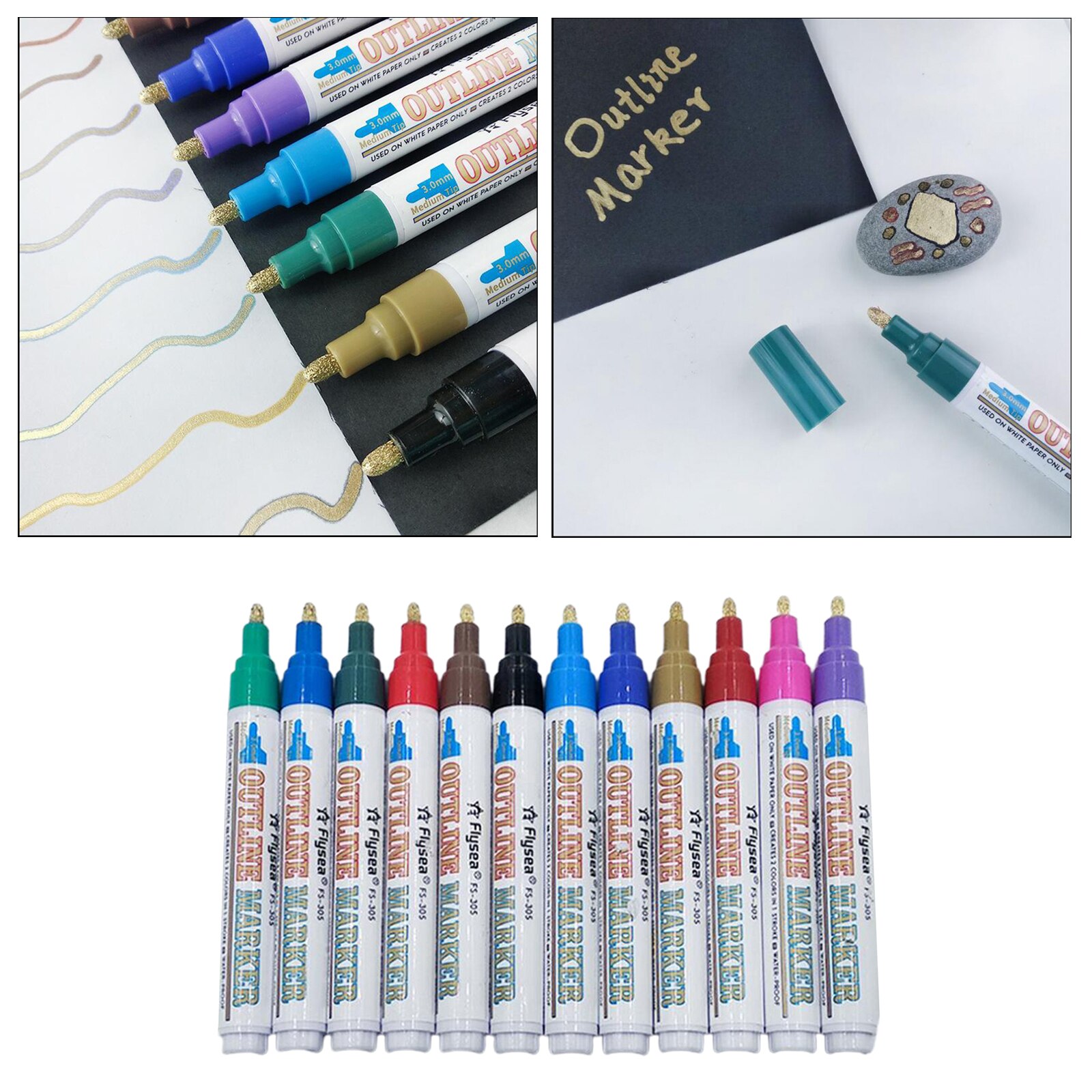Rotuladores metálicos de contorno, 12 colores, rotulador de Color de contorno automático, 3,0mm
