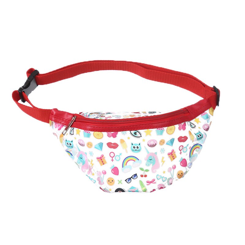 Sac banane pour femmes, été , sac de ceinture de plage transparent en PVC avec licorne de dessin animé pour filles: red