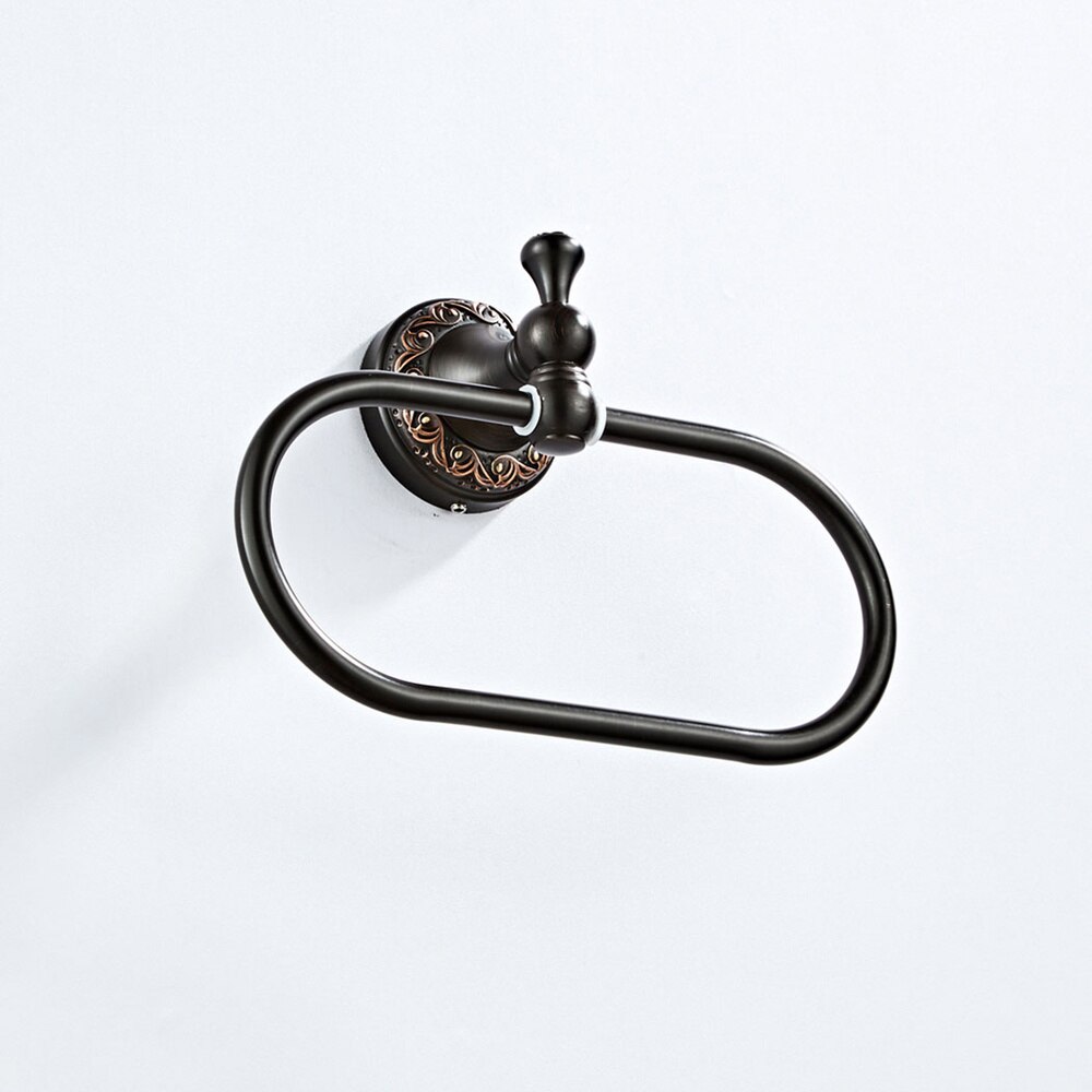 Koperen Handdoek Ring Ovale Handdoekenrek Haak Moderne Muur Gemonteerde Handdoek Plank Houder Handdoek Opknoping Rack Retro Craft Voor thuis Badkamer: Black