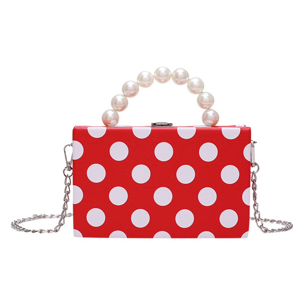 Sacs à main pour femmes, sacoche à pois à perles, petite sacoche carrée, sacoche à épaule avec chaîne, # L10: Rouge