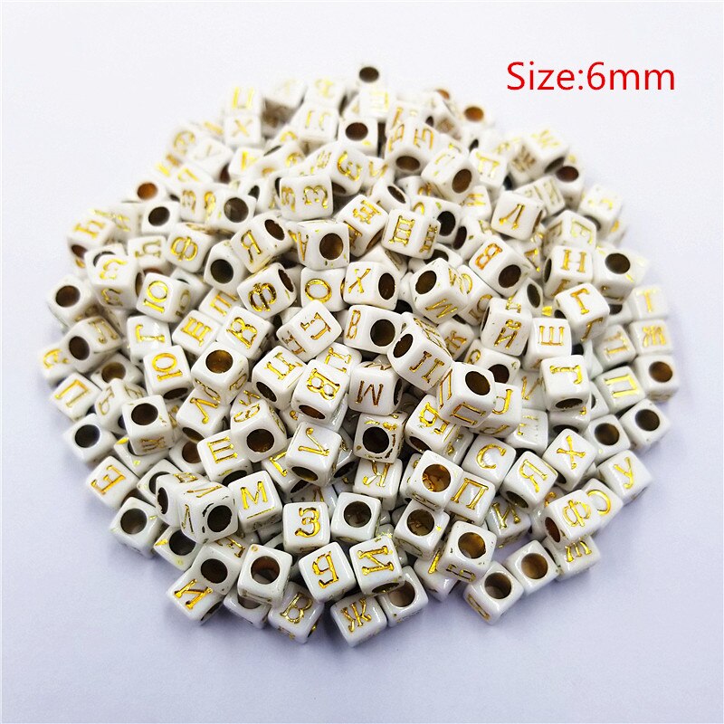 Heißer Flache/Platz 100 Pcs/Lot DIY Russische Brief Lose Perlen Acryl Für Halskette Armband: Golden