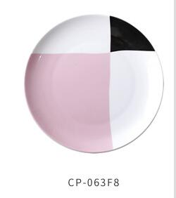 1 st porslin servis rosa frukosttallrik geometrisk kontrast servis skifferfat fast biff tallrik tårta ost: F 8 tum
