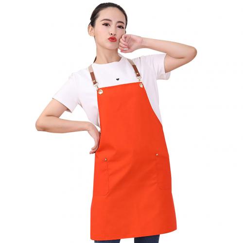 Home Adjustable Work Baking Kitchen Coffee Shop Cooking BBQ Cleaning Cover Pocket Apron: Orange